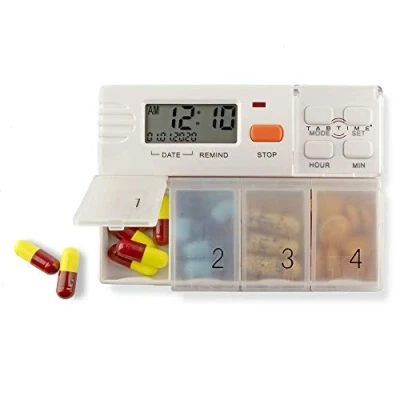 Image de TabTime 4, Distributeur de pilules, Pilulier rappel, Boîte à pilules avec alarmes, Pilullier électronique, Distributeur, extra larges compartiments pilule.
