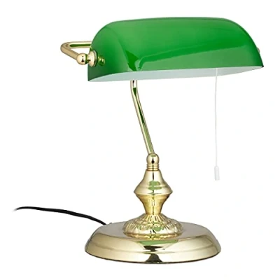Image de Relaxdays lampe de banquier abat jour vert bureau table laiton vintage bibliothèque 31x22,5x18,5 cm,