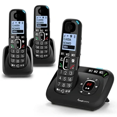 Image de Amplicomms BigTel 1583 Trio, téléphone DECT sans Fil à Grosses Touches, répondeur, Trois combinés, Audio Boost, sonneries puissantes, Compatible avec Les Aides auditives