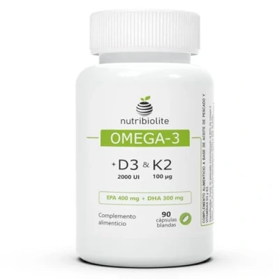 Image de Oméga 3 D3 K2 Huile de Poisson Extra Concentrée 1000 mg avec 80% d&#039;Oméga hautement biodisponible, 400 d&#039;EPA et 300 DHA + Vitamines 2000 UI MK7 100 mcg 90 capsules molles