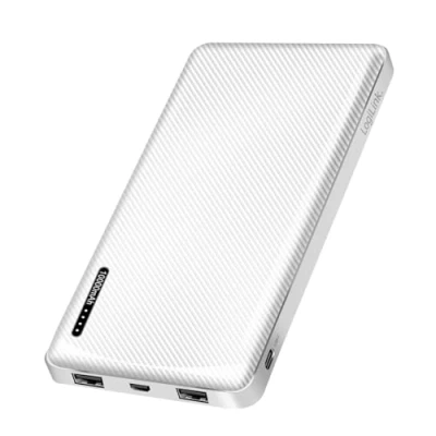 Image de LogiLink PA0328W Powerbank 10000 mAh, 2 Ports USB A + 1 Port C (pour appareils) avec Fonction de Charge Rapide, Micro (Charge la Batterie Externe), Blanc