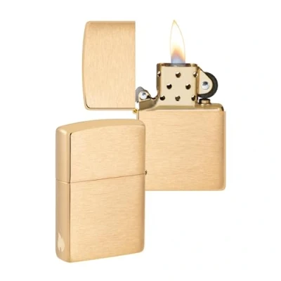 Image de Zippo Briquet Coupe Vent ​​Laiton brossé avec Gravure sur Flamme latérale Rechargeable Réutilisable Design ​​Coffret Cadeau Fabriqué aux États Unis Exclusivité Amazon