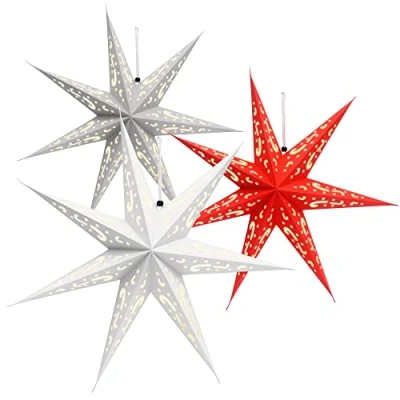 Image de com four® 3X étoile Lumineuse en 3D avec LED Étoile de Noël éclairage et minuterie Papier Premium à accrocher