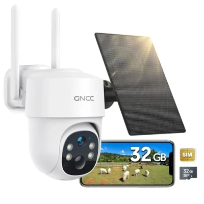 Image de GNCC 4G Caméra de Sécurité Extérieure sans Fil, Pas WiFi, 2K, 360 Vidéo en Direct, Détection Mouvement, Vision Nocturne, Panneau Solaire, Audio Bidirectionnel, Plan Données Nécessaire