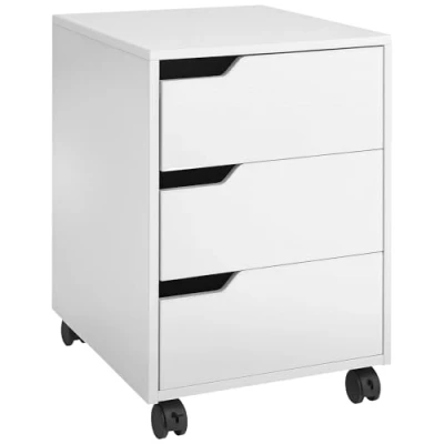Image de Caisson de bureau rangement sur roulettes HOMCOM 3 tiroirs verrouillables Blanc Style scandinave moderne