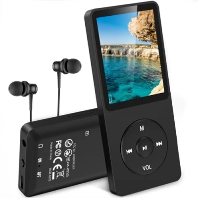 Image de AGPTEK MP3 Classique 16Go Ultra Longue Autonomie Jusqu&#039;à 70 Heures de Lecture Musique avec Ecran 1.8 Pouces, Petit Lecteur Sport pour Enfant/Adulte(Slot Carte Mémoire 128Go) Noir