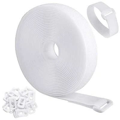 Image de WSZJINB Sangles de Câble Réglables 5m Avec 25 Boucles, Attaches Réutilisables Noires, Sangle Fixation à Crochet et Boucle Pour la Gestion des Câbles (5m x 2cm, Blanc)