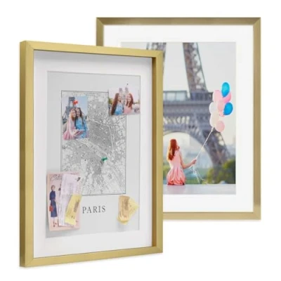 Image de PHOTOLINI Cadre Photo 3D à remplir 40 x 50 cm Or, Set de 2 Cadres boîte Profond avec Passe Partout, pour Objets jusqu&#039;à 1,5 cm, Bois MDF, Verre Les Loisirs créatifs &amp; comme Cadeau