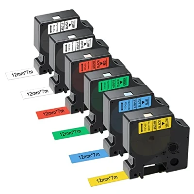 Image de Gigmeta Lot de 6 Compatible Dymo D1 Ruban 12mm x 7m pour Labelmanager PNP/160/210D/280/350/420P/450D/500TS, 45013 45016 45017 45018 45019, Noir sur Blanc/Bleu/Rouge/Jaune/Vert