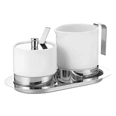 Image de Esmeyer Adam Service de 5 sucriers et Pots à crème Adam, en Porcelaine Blanche INOX, composé : Pot 0,25 Litre,