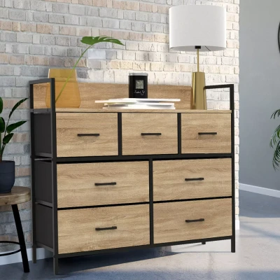 Image de IDMARKET Commode 7 tiroirs en tissu UTAH 100 cm meuble de rangement design industriel