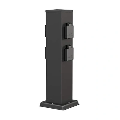 Image de ledscom.de Colonne de Prises Courant Jardin Polly pour l&#039;extérieur, IP44, 4X, Acier Inoxydable, Noir, carré, 40 cm, Prise extérieure, Jardin, Tour