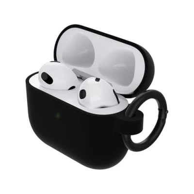 Image de Otterbox coque Soft Touch pour AirPods 3e Gen 2021, de protection antichoc, anti chute, ultra mince, rayures et éraflures Apple AirPods, Mousqueton inclus, Noir