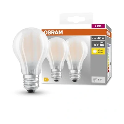 Image de Osram Lot de 2 Ampoules LED Culot E27 7,2W Equivalent 60W Dépolie Blanc Chaud 2700K
