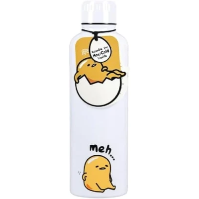 Image de Paladone Gudetama Bouteille d&#039;eau réutilisable en métal sous licence officielle Motif œuf paresseux Argenté/jaune