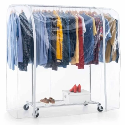 Image de Tatkraft Duncan &amp; Big Penderie Tissu, avec roulettes, Armoire Portant Vêtement Solide, 100 kg Capacité, Housse Waterproof Transparent