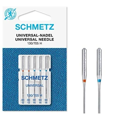 Image de SCHMETZ Aiguilles pour machines à coudre 5 Universelles 130/705 H Grosseur d&#039;aiguille 2x 80/12 et 3x 90/14 utilisable sur toutes les familiales courantes