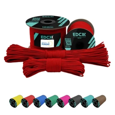 Image de EdcX 2 mm Nylon Paracord 275 (15, 30, 50 and 100 m) 100% Rope, 3 Strand Cord, Cord in Many Colours (Red, 30