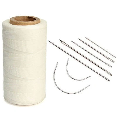 Image de Showll Kit de couture pour cuir/polyester avec fil à coudre ciré (260 m x 1 mm) et 7 aiguilles (blanc)