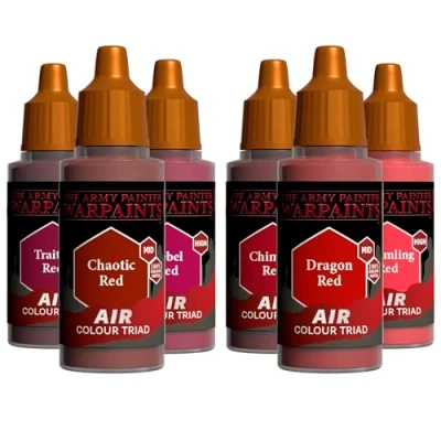 Image de The Army Painter, Airbrush Primary Bundle Red, 2 triades rouges avec 6 peintures aérographe acryliques diluées 18 ml peinture pour pistolet à miniatures D&amp;D et Warhammer