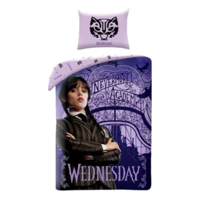 Image de Halantex WEDNESDAY NEVERMORE ACADEMY Housse de couette 140 x 200 cm avec taie d&#039;oreiller 70 90 100 % coton Multicolore