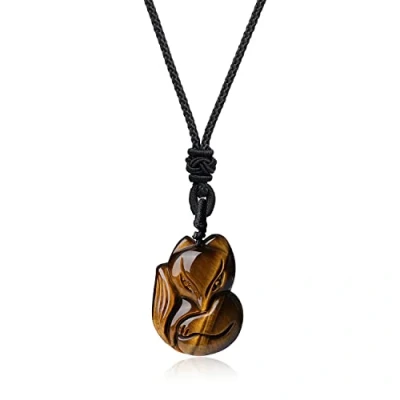 Image de COAI Collier Ajustable Pendentif Renard Pierres Véritables Œil de tigre Jaune Femme