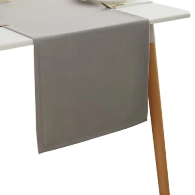 Image de Simurq Chemin de table Aspect lin Effet lotus Imperméable et lavable Moderne Facile d&#039;entretien résistant aux taches Gris clair 30 x 140 cm
