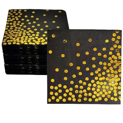 Image de CEILIWEN Lot de 100 serviettes table jetables noires et dorées 33 x cm
