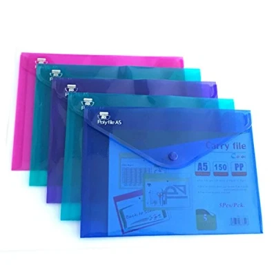 Image de ARK Carry File Popper Wallet with Press Stud Closure [Pack of 5] (Electra Assorted, A5)