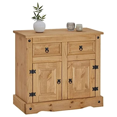 Image de IDIMEX Buffet Salsa Commode bahut vaisselier en Bois Style Mexicain avec 2 Portes battantes et tiroirs, pin Massif Finition teintée/cirée