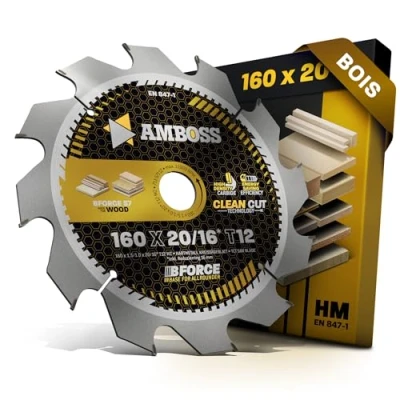 Image de AMBOSS WERKZEUGE® Lame de scie circulaire en métal dur 160 x 20 16 Z12 Dents alternées pour bois sans fil mm + bague réduction mm. Compatible avec Festool TS 55 F. TSC K.