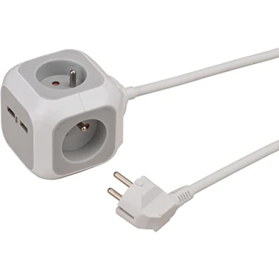 Image de Brennenstuhl Multiprise Alea Power Blanche, de Forme cubique, 4 Prises + 2 USB, avec 1,4m câble Gris &amp; Blanc