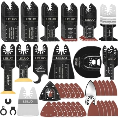 Image de LEILUO Kit de 134 lames d&#039;outils multifonctions pour couper, poncer et gratter Accessoires universels avec sac rangement Compatible DeWalt Makita Dremel plus encore