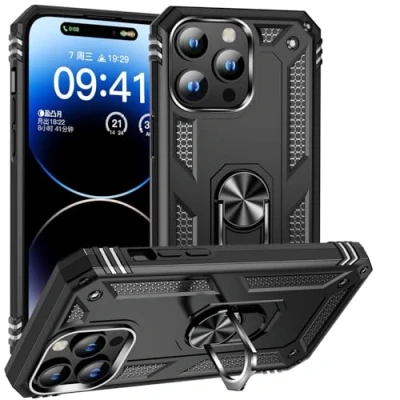 Image de Coque pour iPhone 15 Pro Max Housse Antichoc avec Anneau Rotatif Aimant 360 Degrés Etui Magnétique Rigide Dure Armure Bague Support Renforcée (iPhone Max, Noir)