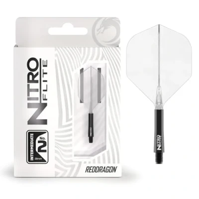 Image de RED DRAGON Darts Nitro Flite Système intégré de vol et d’Arbre No.2 Forme Design Noir &amp; Transparent Couleur, Intermédiaire Longueur