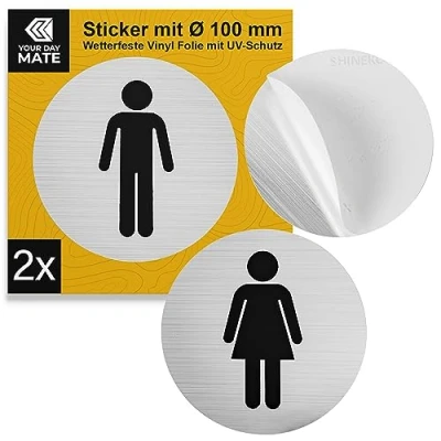 Image de Set d&#039;autocollants &quot;WC Femmes Hommes&quot;, 2 pcs, Ø 100 mm, Design 3, film autocollant, autocollant de toilettes pour l&#039;intérieur et l&#039;extérieur, WC, plaque autocollante