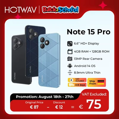 Image de HOTWAV Note 15 pro Smartphone Android 14.0 + 5160MAH Téléphones portables 4 128 Go téléphone 13MP 5MP 0,08MP Caméra 6,6 Écran mobile noir
