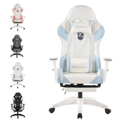 Image de FOXSPORT fauteuil gaming Chaise de jeu ergonomique Avec repose pieds Réglable en hauteur appui tête charge 200KG Bleu