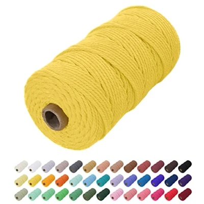Image de Uiopa Corde Macramé 2mm x 200m, Fil Coton Naturelle, Ficelle Cordon Cordelette pour Tenture Murale, Porte Plante Mural, Rideau, Décoration Bohème (Jaune)