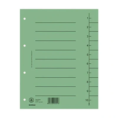 Image de DONAU 8610001 06 Lot de 100 intercalaires surdimensionnés en carton recyclé 250 g/m² avec impression lignée pour format A4 4 perforations