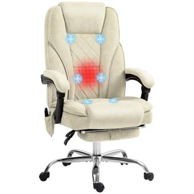 Image de Vinsetto Fauteuil de Bureau massant et Chauffant Chaise Ergonomique avec Hauteur réglable Dossier inclinable télécommande Filaire Repose Pieds rétractable pivotant 360 Beige