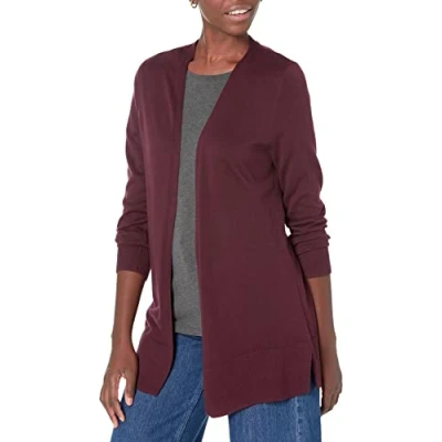 Image de Amazon Essentials Gilet Ouvert sur Le Devant Léger (Grandes Tailles Disponibles) Femme, Bordeaux, L