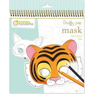 Image de Avenue Mandarine GY023O Un carnet de coloriage Graffy pop mask 24 masques pré découpés À partir 5 ans ANIMAUX, Unité