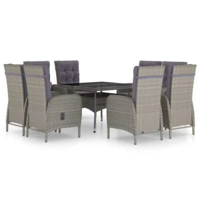 Image de Ensemble à dîner de jardin VIDAXL 9 pcs Résine tressée Verre Dossier inclinable