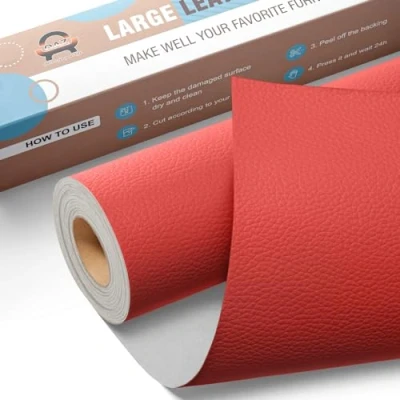 Image de Grand Kit Reparation Cuir, Simili Cuir Autocollant 40 x 80 cm, Patch de Réparation en Auto adhésif pour Sièges Auto, Canapés, Chaises, Transats, Bottes, Portefeuilles Rouge
