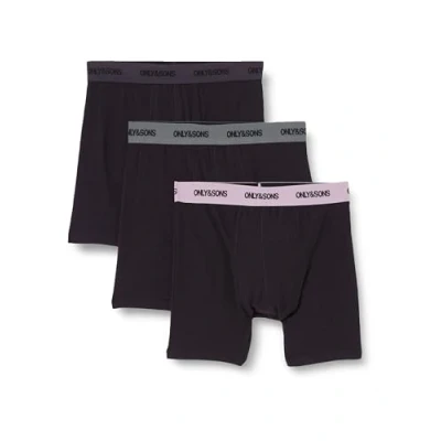 Image de ONLY &amp; SONS Onsfitz Bamboo Trunk Logo 3 pièces Noos Caleçon Boxeur, Bleu Marine/détails : Couleur WB (1navy1nirvana1b. Vert), M Homme