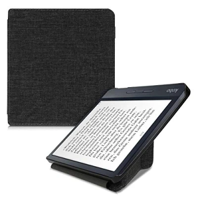 Image de kwmobile Coque Compatible avec Kobo Libra H2O Étui à Rabat en Tissu pour Liseuse Gris foncé