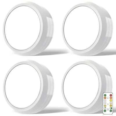 Image de MOUJUCHI eclairage led cuisine sous meuble, 4 PCS spot sans fil lampe de placard lumiere avec télécommande et fonction minuterie Blanc