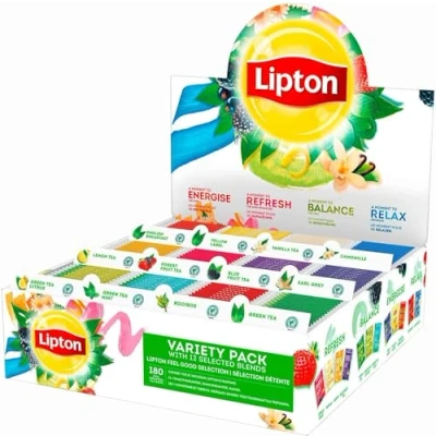 Image de Lipton Séléction Détente Coffret Thé et Infusions 12 Goûts Différents Vert, Noir Infusion à Froid ou Chaud 1 Boite de 180 Sachets