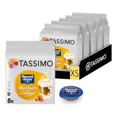 Image de Tassimo , 80 Dosettes, Macchiato Caramel Maxwell House, Compatibles avec les machines TASSIMO, 40 Caramel, Délicat et Onctueux, 5 packs de 8 dosettes